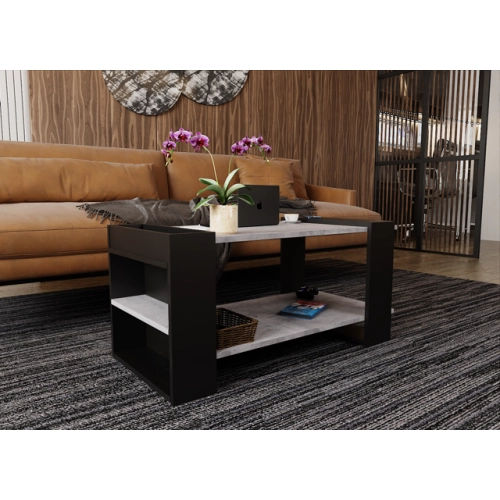 Stolik kawowy ST16 BC Beton/Czarny ława z półką loft